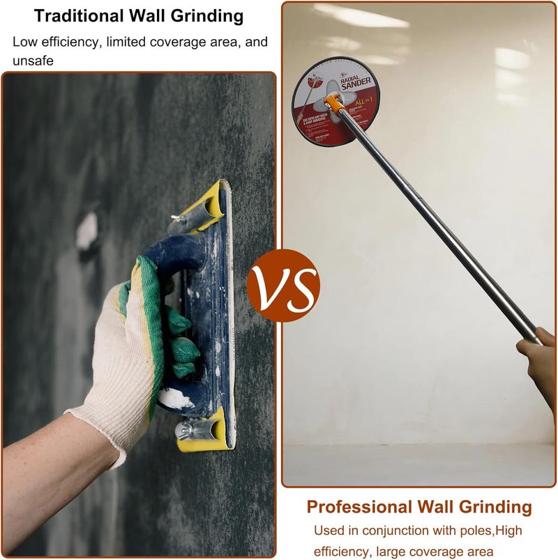 Tonmp 9" Drywall Sander with 360° Swivel Head - Premium Manual Hand Sander for Walls & Ceilings - Hook & Loop Sanding Pad for Smooth Wall Cleaning, Polishing & Drywall Repair - Image 4